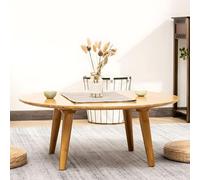 Japanese Bamboo Round Coffee Table Scandinavian Style Natural Wood 4 Legs Low Small Table with Seating Perfect for Learning and Relaxation (60 cm)