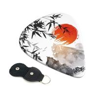 Japanese Bamboo Sun Guitar Plectrums, 6 Guitar Plectrums, Printed on both sides for Electric Guitar Bass Ukulele (0.46 mm 0.71 mm 0.96 mm)