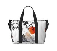 Japanese Bamboo Sun Patterned Duffel Bag Handbag, can be Worn Crossbody or Shoulder, Suitable for Travel and Camping.