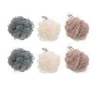 Japanese Bath Sponge Loofah Pouf Exfoliating Mesh 6pcs Set, Large 60g | Polyester and PE Construction, Hanging Hole with Lanyard, Gentle Foaming for Shower Bathing Use