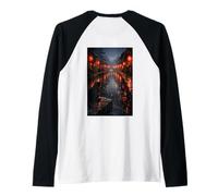 Japanese Black-Cat Dark Aesthetic Cat Rainy Street Scene Raglan Baseball Tee