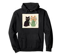 Japanese Black Cat Gardener Planting Flowers Ukiyo-e Pullover Hoodie