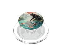 Japanese Black Cat Touching Koi Fish Vintage Moon Sakura PopSockets PopGrip for MagSafe