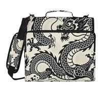 Japanese Black Dragon Vintage 1.5 Inch 3 Ringing Binder with Extra Pockets with Handle and Removable Shoulder Strap Easy to Carry Document Binder Organizer for School/Office