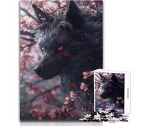 Japanese Black Kitsune Fox Jigsaw 1000 Pieces for Teenagers Educational Play for Skill Growth for Special Moments Size 38x52cm