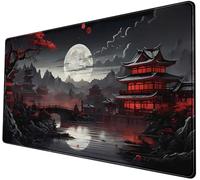 Japanese Black Red Mouse Pad Large-31.5x15.7in-Anime Riverside Full Moon Desk Mousepad-Extended Aesthetic Keyboard Mouse Pad-for Desk with Stitched Edges Non-Slip Gaming