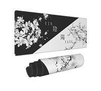 Japanese Black White Cherry Blossom Gaming Mouse Pad XL Extended Large Mousepad with Nonslip Rubber Base Stitched Edges Laptop Computer Keyboard Desk Mat for Office Home Gamer