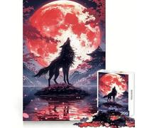 Japanese Black Wolf Jigsaw Puzzles for Teenagers 1000 Pieces Recall Boost Sharp Cut Real Challenge Wall Art (38x52cm)