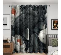 Japanese Blackout Curtains Bedroom 66x72, Fish Curtains for Home Decor, Living Room, Thermal Eyelet Patterned Window Drapes, 72 Inch Drop 2 Panels A135