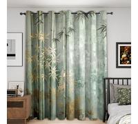 Japanese Blackout Curtains Bedroom 66x90, Chinese Bamboos Curtains for Home Decor, Living Room, Thermal Eyelet Patterned Window Drapes, 90 Inch Drop 2 Panels A26