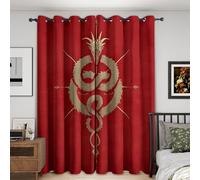 Japanese Blackout Curtains Bedroom 66x90, Dragon Asian Red Curtains for Home Decor, Living Room, Thermal Eyelet Patterned Window Drapes, 90 Inch Drop 2 Panels JF136