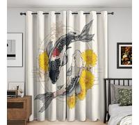 Japanese Blackout Curtains Bedroom 66x90, Fish Curtains for Home Decor, Living Room, Thermal Eyelet Patterned Window Drapes, 90 Inch Drop 2 Panels A81