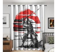 Japanese Blackout Curtains Bedroom 66x90, Warrior Curtains for Home Decor, Living Room, Thermal Eyelet Patterned Window Drapes, 90 Inch Drop 2 Panels A08