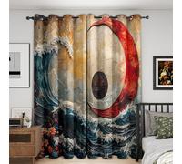 Japanese Blackout Curtains Bedroom 66x90, Wave Curtains for Home Decor, Living Room, Thermal Eyelet Patterned Window Drapes, 90 Inch Drop 2 Panels A44