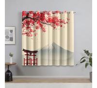 Japanese Blackout Curtains for Living Room, Red Cherry Blossom Torii Curtains Bedroom Home Decor, Thermal Eyelet Window Drapes, 2 Panels 54 Drop, 46x54 (W x L) Q-D13