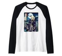 Japanese Block Print Samurai Panda Fuji Ukiyo-e Art Design Raglan Baseball Tee