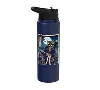 Japanese Block Print Samurai Raccoon Fuji Ukiyo-e Art Design Stainless Steel Insulated Water Bottle