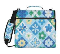 Japanese Blue Cherry Blossom Flowers 3 Ringing School Zipper Binder with Strap Easy to Carry Document Organizer Bag for Office School