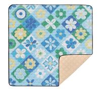 Japanese Blue Cherry Blossom Flowers Large Non-Slip Baby Activity Play Mat for Indoor Outdoor Waterproof Baby Crawling Mat for Baby Kids Toddlers Infants, 50'' x 50''