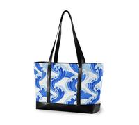 Japanese Blue Ocean Wave essentials canvas laptop tote bag with zipper totes for work with university maletin ejecutivo para mujer