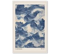 Japanese Blue Wave Wall Art Vintage Oriental Japandi Wabi Sabi Abstract Poster Giant Waves Canvas Prints for Minimalist Living Room Wall Decor 16x24