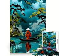 Japanese Boat Ride in Nature Jigsaw 1000 Pieces for Adults Calm Game Stress Less Joyful Challenge Night Activity (50x75cm)