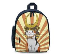 Japanese Bobtail Cat Wears Samurai Travel Backpack 13" Laptop Backpack Work Bag Daypack Blue-style