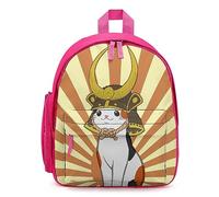 Japanese Bobtail Cat Wears Samurai Travel Backpack 13" Laptop Backpack Work Bag Daypack Pink-style