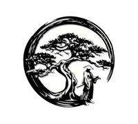Japanese Bonsai Tree Wall Art - Zen Metal Wall Decor with Samurai & Enso Circle | 40x40cm Black Minimalist Sculpture for Meditation Room, Living Room, Yoga Studio or Entryway
