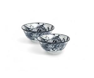 Japanese Bowls ASIATICA Ramen Bowl Porcelain Bowls 15 cm High-Quality Asian Bowl for Rice, Pasta, Tapas, Udon, Cereal Soup Bowl with Japanese Designs (Set of 2, Dragon God, Green)