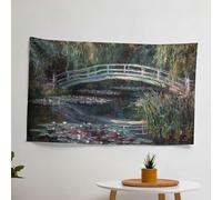 Japanese Bridge Claude Monet Wall Tapestry - 100% Cotton Back, Polyester Front - Vivid Colors, Certificate - Light Fabric Wall Art