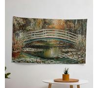 Japanese Bridge Claude Monet Wall Tapestry - 100% Cotton Back, Sublimation Printing, Ranforce Fabric - Vivid Colors, Light Art Fabric