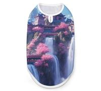 Japanese Building On Mountains Waterfall Dog Shirts Patterned Pet Clothes Tank Top Sleeveless T-Shirt for Cats Puppy XL