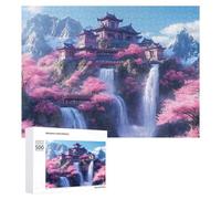 Japanese Building On Mountains Waterfall Jigsaw Puzzles for Adult Family Activities Games Home Decor Puzzle 500 PCS