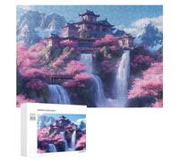 Japanese Building On Mountains Waterfall Jigsaw Puzzles for Adult Family Activities Games Home Decor Puzzle 300 PCS