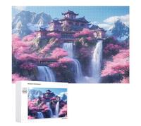 Japanese Building On Mountains Waterfall Jigsaw Puzzles for Adult Family Activities Games Home Decor Puzzle 1000 PCS