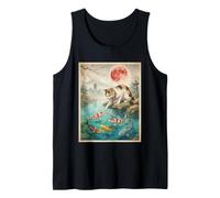 Japanese Calico Cat Touching Koi Fish Pond Red Moon Sakura Tank Top