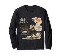 Japanese Calligraphy Cat Rides Dinosaur with Haiku Long Sleeve T-Shirt