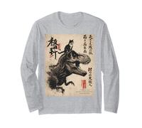 Japanese Calligraphy Cat Rides Dinosaur with Haiku Long Sleeve T-Shirt