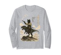 Japanese Calligraphy Cat Rides Dinosaur with Haiku Long Sleeve T-Shirt