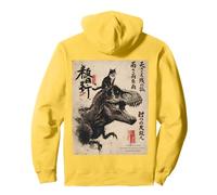 Japanese Calligraphy Cat Rides Dinosaur with Haiku Pullover Hoodie