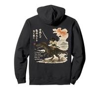 Japanese Calligraphy Cat Rides Dinosaur with Haiku Pullover Hoodie