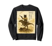 Japanese Calligraphy Cat Rides Dinosaur with Haiku Sweatshirt