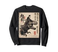 Japanese Calligraphy Cat Rides Dinosaur with Haiku Sweatshirt