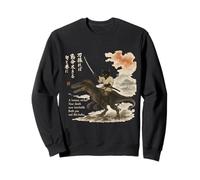 Japanese Calligraphy Cat Rides Dinosaur with Haiku Sweatshirt