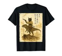 Japanese Calligraphy Cat Rides Dinosaur with Haiku T-Shirt