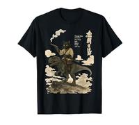 Japanese Calligraphy Cat Rides Dinosaur with Haiku T-Shirt