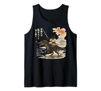 Japanese Calligraphy Cat Rides Dinosaur with Haiku Tank Top