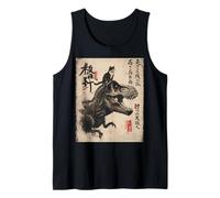 Japanese Calligraphy Cat Rides Dinosaur with Haiku Tank Top