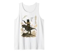 Japanese Calligraphy Cat Rides Dinosaur with Haiku Tank Top